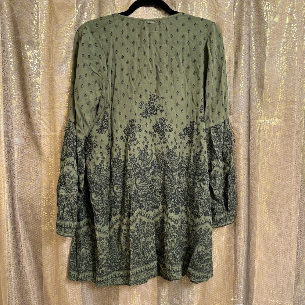 Billabong Olive Green Black Paisley Boho Tunic Mini Dress Small - Picture 2 of 10